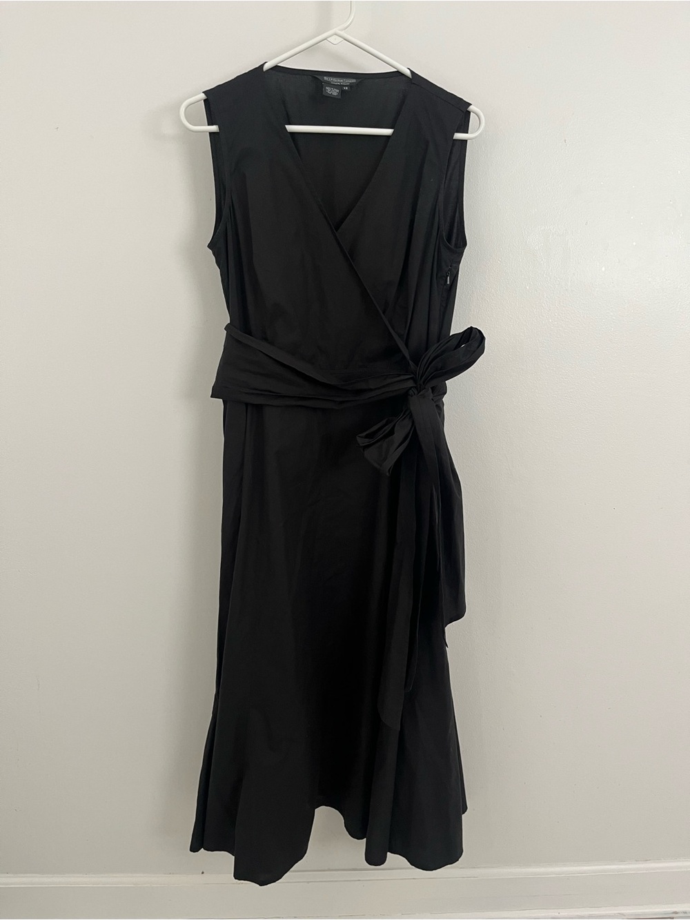 J. Peterman Black Sleeveless Wrap Midi Dress with Waist Tie